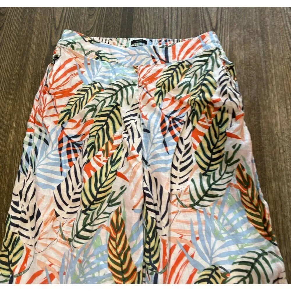 Tahari Womens Linen Pants Wide Leg Tropical Leaf Print Multicolor Plus Size 1X